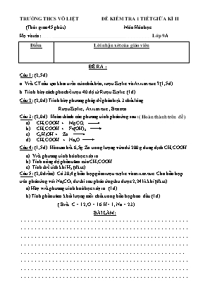 Đề kiểm tra 1 tiết giữa kì II môn Hóa học 9 - Trường THCS Võ Liệt