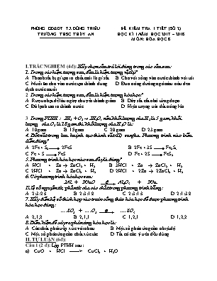 Đề kiểm tra 1 tiết (số 2) học kì I môn Hóa học 8