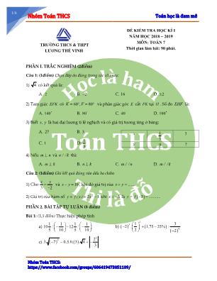 Đề kiểm tra học kì I năm học 2018- 2019 môn Toán 7 - Trường THCS & THPT Lương Thế Vinh