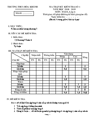 Đề kiểm tra số 1 môn Toán, lớp 6 - Trường THCS Hòa Khánh
