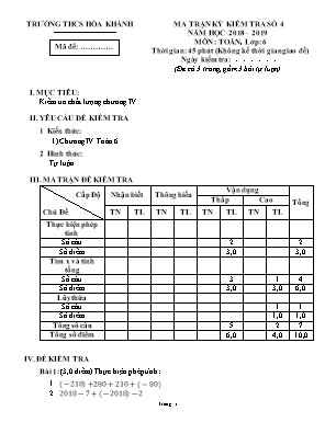 Đề kiểm tra số 4 môn Toán, lớp 6 - Trường THCS Hòa Khánh