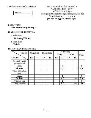Đề kiểm tra số 5 môn Toán, lớp 6 - Trường THCS Hòa Khánh