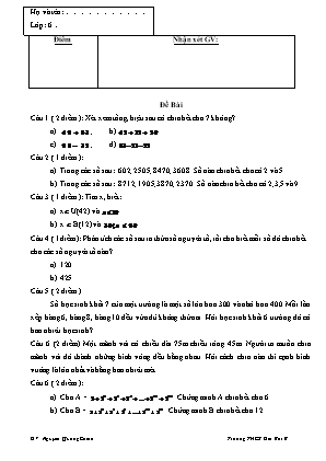 Đề thi Số học 6 - Chương 1 - GV: Nguyễn Quang Chính - Trường THCS Gía Rai B