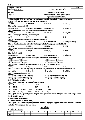 Kiểm tra học kì I môn Hóa học 8 (kèm đáp án)