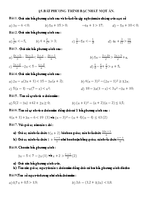 Bài tập Đại số Lớp 8 - Bài 5: Bất phương trình bậc nhất một ẩn