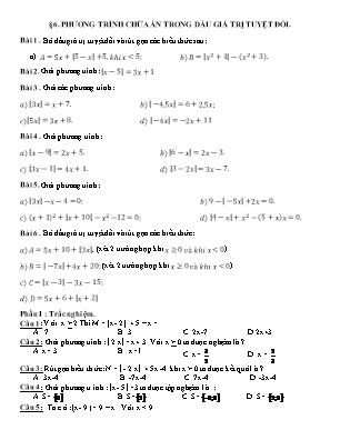 Bài tập Đại số Lớp 8 - Bài 6: Phương trình chứa ẩn trong dấu giá trị tuyệt đối