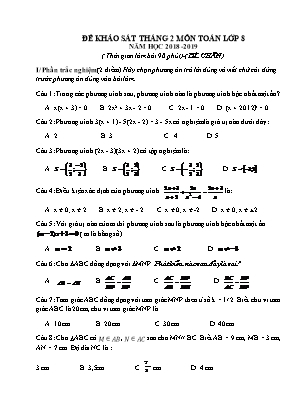 Bộ đề khảo sát tháng 2 môn Toán Lớp 8 - Năm học 2018-2019 (Có đáp án)