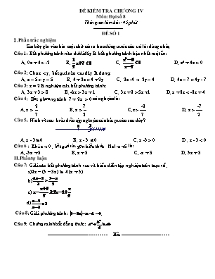 Bộ đề kiểm tra Chương IV môn Đại số 8