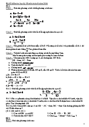 Bộ đề kiểm tra học kỳ II môn Toán 8 năm 2016