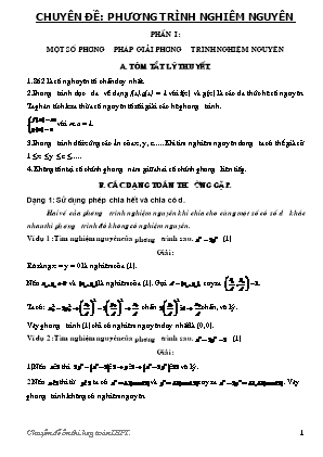 Bồi dưỡng học sinh giỏi Toán 8 - Chuyên đề: Phương trình nghiệm nguyên