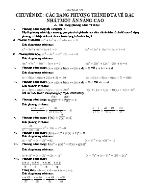 Chuyên đề Đại số 8: Các dạng phương trình đưa về bậc nhất một ẩn nâng cao
