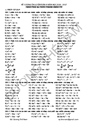 Đề cương ôn luyện môn Toán Lớp 8 - Năm học 2016-2017