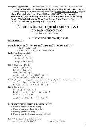 Đề cương ôn tập học kì I môn Toán 8 (Cơ bản + Nâng cao) - Năm học 2018-2019