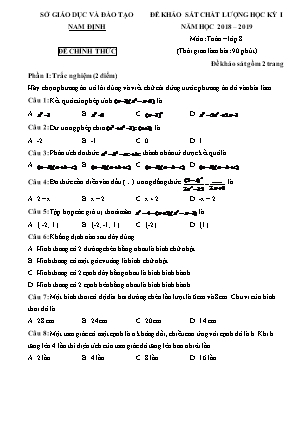 Đề khảo sát chất lượng học kỳ I môn Toán Lớp 8 - Năm học 2018-2019 - Sở giáo dục và đào tạo Nam Định