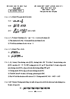 Đề khảo sát chất lượng học kỳ I môn Toán Lớp 9 - Năm học 2015-2016 - Sở giáo dục và đào tạo Nam Định (Có đáp án)