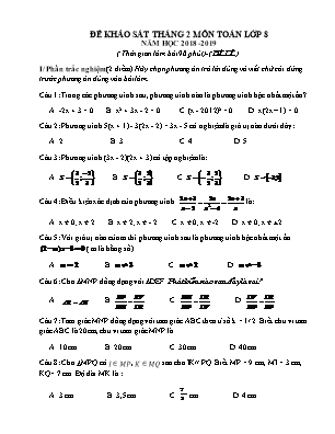 Đề khảo sát tháng 2 môn Toán Lớp 8 - Đề lẻ - Năm học 2018-2019 (Có đáp án)