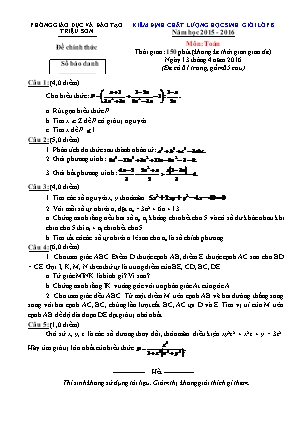 Đề kiểm định chất lượng học sinh giỏi môn Toán Lớp 8 - Năm học 2015-2016 - Phòng giáo dục và đào tạo Triệu Sơn