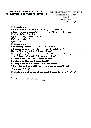 Đề kiểm tra giữa học kỳ 1 môn Toán Lớp 8 - Năm học 2018 - 2019 - Trường THCS và THPT Nguyễn Tất Thành