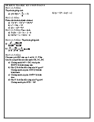Đề kiểm tra học kỳ I môn Toán Khối 8