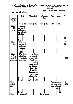 Đề kiểm tra học kỳ II môn Sinh học Lớp 8 - Năm học 2017-2018 - Trường THCS An Thắng (Có đáp án)