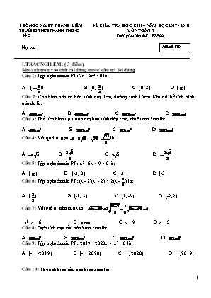 Đề kiểm tra học kỳ II môn Toán Lớp 9 - Mã đề 120 - Năm học 2017-2018 - Trường THCS Thanh Phong