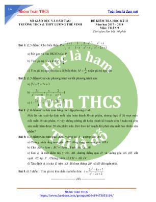 Đề kiểm tra học kỳ II môn Toán Lớp 9 - Năm học 2017-2018 - Trường THCS và THPT Lương Thế Vinh (Có đáp án)