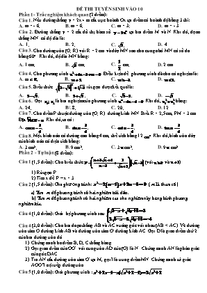 Đề luyện thi tuyển sinh vào Lớp 10 THPT môn Toán - Đề số 3 - Trường THCS Yên Thọ (Có đáp án)