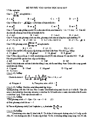 Đề luyện thi tuyển sinh vào Lớp 10 THPT môn Toán - Năm học 2015 - 2016 - Trường THCS Yên Thọ (Có đáp án)