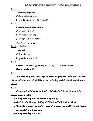 Đề ôn kiểm tra học kỳ I môn Toán Khối 8