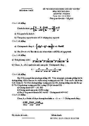 Đề thi chọn học sinh giỏi cấp huyện môn Toán Lớp 8 - Năm học 2013-2014 (Có đáp án)