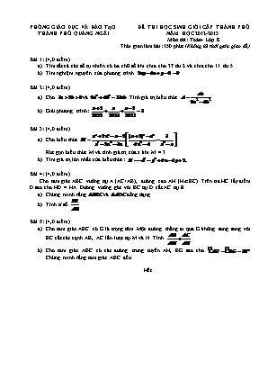 Đề thi chọn học sinh giỏi cấp thành phố môn Toán Lớp 8 - Năm học 2012-2013 - Phòng giáo dục và đào tạo thành phố Quảng Ngãi (Có đáp án)