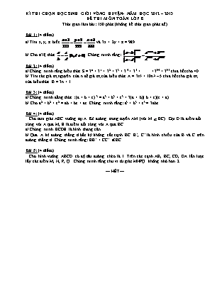 Đề thi chọn học sinh giỏi vòng huyện môn Toán Lớp 8 - Năm học 2012-2013 (Có đáp án)
