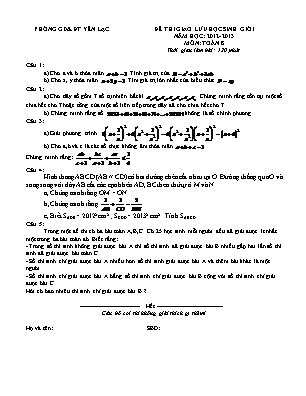 Đề thi giao lưu học sinh giỏi môn Toán Lớp 8 - Năm học 2012-2013 - Phòng giáo dục và đào tạo Yên Lạc