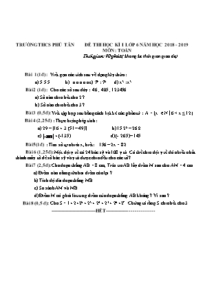 Đề thi học kỳ I môn Toán Lớp 6 - Năm học 2018-2019 - Trường THCS Phú Tân
