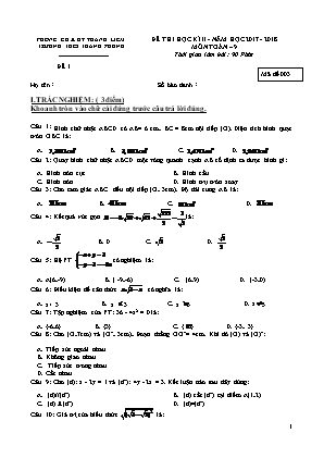 Đề thi học kỳ II môn Toán Lớp 9 - Mã đề 003 - Năm học 2017-2018 - Trường THCS Thanh Phong