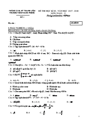 Đề thi học kỳ II môn Toán Lớp 9 - Mã đề 004 - Năm học 2017-2018 - Trường THCS Thanh Phong