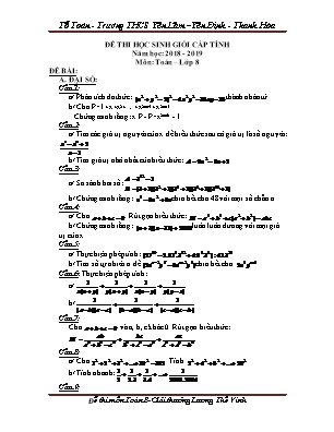 Đề thi học sinh giỏi cấp tỉnh môn Toán Lớp 8 - Năm học 2018-2019 - Trường THCS Yên Lâm (Có đáp án)