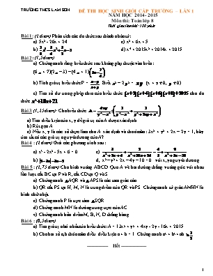 Đề thi học sinh giỏi cấp trường lần 1 môn Toán Lớp 8 - Năm học 2014-2015 - Trường THCS Lam Sơn (Có đáp án)