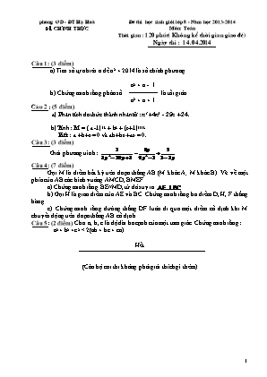 Đề thi học sinh giỏi môn Toán Lớp 8 - Năm học 2013-2014 - Phòng giáo dục và đào tạo Hạ Hòa (Có đáp án)