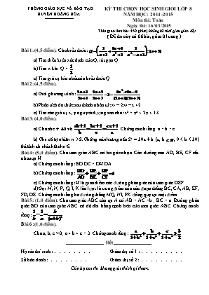 Đề thi học sinh giỏi môn Toán Lớp 8 - Năm học 2014-2015 - Phòng giáo dục và đào tạo thành Hoằng Hóa (Có đáp án)