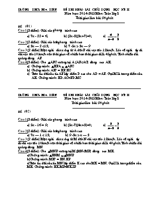 Đề thi khảo sát chất lượng học kỳ II môn Toán Lớp 8+9 - Năm học 2014-2015 - Trường THCS Hoa Liên (Có đáp án)
