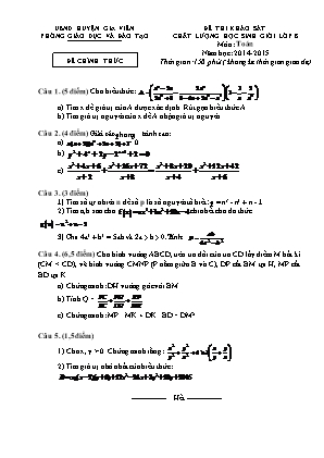 Đề thi khảo sát chất lượng học sinh giỏi môn Toán Lớp 8 - Năm học 2014-2015 - Phòng giáo dục và đào tạo Gia Viễn (Có đáp án)