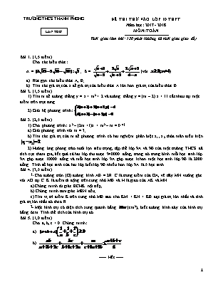 Đề thi thử vào Lớp 10 THPT môn Toán - Năm học 2017-2018 - Trường THCS Thanh Phong (Có đáp án)