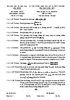 Đề thi tuyển sinh vào Lớp 10 THPT chuyên môn Toán - Năm học 2018-2019 - Sở giáo dục và đào tạo Lâm Đồng