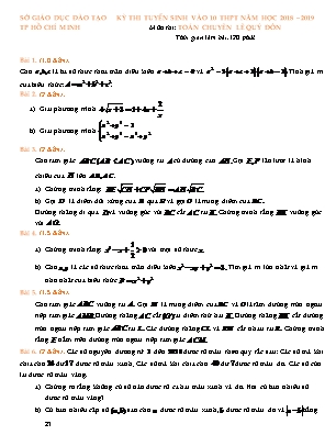 Đề thi tuyển sinh vào Lớp 10 THPT chuyên THPT Lê Quý Đôn môn Toán - Năm học 2018-2019 - Sở giáo dục và đào tạo thành phố Hồ Chí Minh