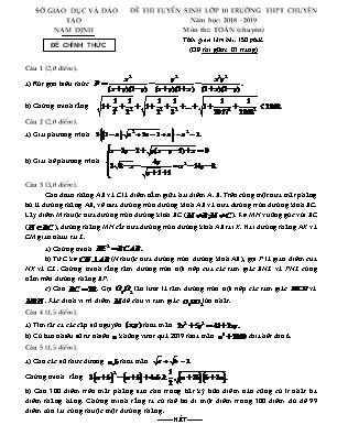 Đề thi tuyển sinh vào Lớp 10 THPT môn Toán (Chuyên) - Năm học 2018-2019 - Sở giáo dục và đào tạo Nam Định