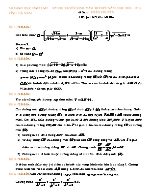 Đề thi tuyển sinh vào Lớp 10 THPT môn Toán (Chuyên) - Năm học 2018-2019 - Sở giáo dục và đào tạo Hà Nam