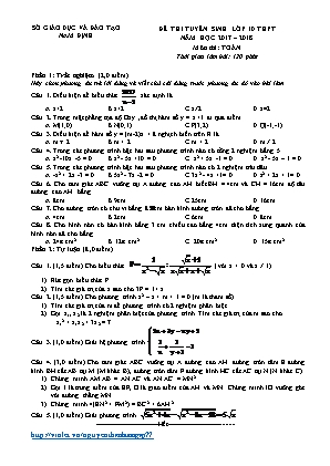 Đề thi tuyển sinh vào Lớp 10 THPT môn Toán - Năm học 2017-2018 - Sở giáo dục và đào tạo Nam Định (Có đáp án)