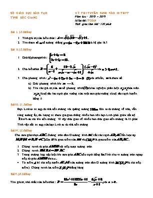 Đề thi tuyển sinh vào Lớp 10 THPT môn Toán - Năm học 2018-2019 - Sở giáo dục và đào tạo Bắc Giang