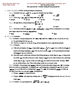 Đề thi tuyển sinh vào Lớp 10 THPT môn Toán - Năm học 2018-2019 - Sở giáo dục và đào tạo Vĩnh Phúc